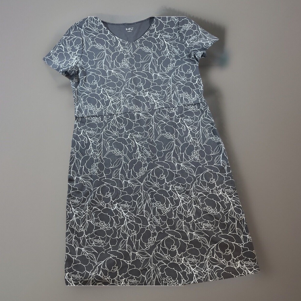 Duluth Trading Dress Knee‎ Length Dress NoGA Short Sleeve M Gray White Floral